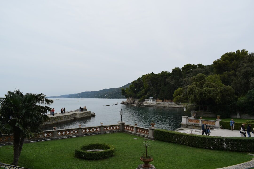 Mediterranean villa terrace with a garden and sea view